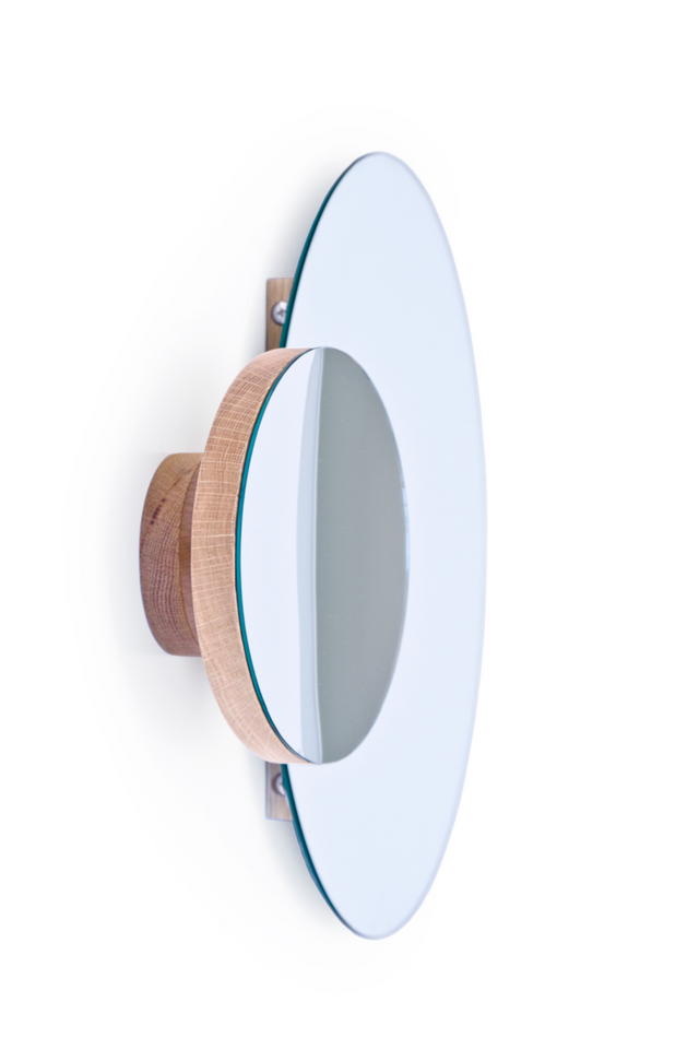 Oak Round Wall Mirror with Fixed Magnifier | Wireworks Eclipse | Oroa.com