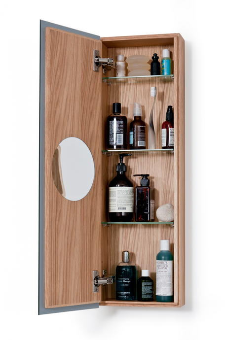 Oak Vertical Bathroom Cabinet with Mirror | Wireworks 800 Zone | Oroa.com