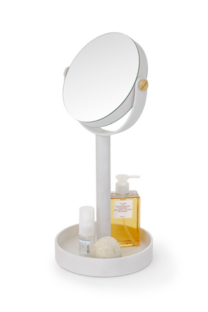 Oak Double Face Mirror with Storage Tray | Wireworks Close-up