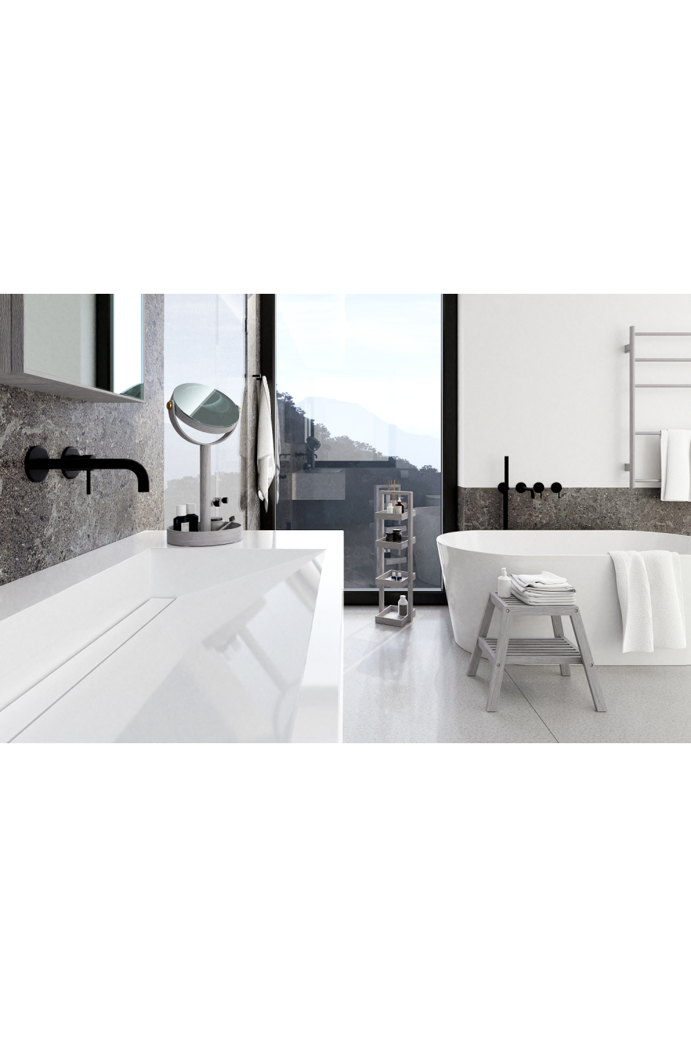 Oak Double Face Mirror with Storage Tray | Wireworks Close-up