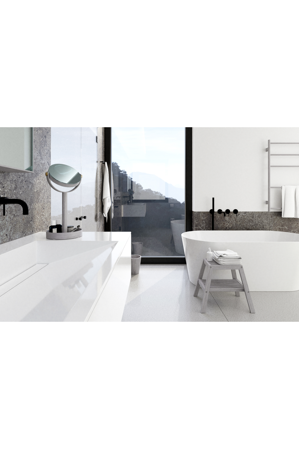 Oak Double Face Mirror with Storage Tray | Wireworks Close-up