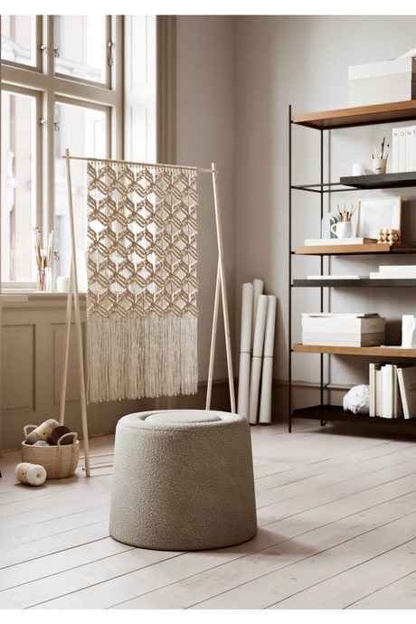 Beige Bouclé Upholstered Pouf | WOUD Praline | OROA.com