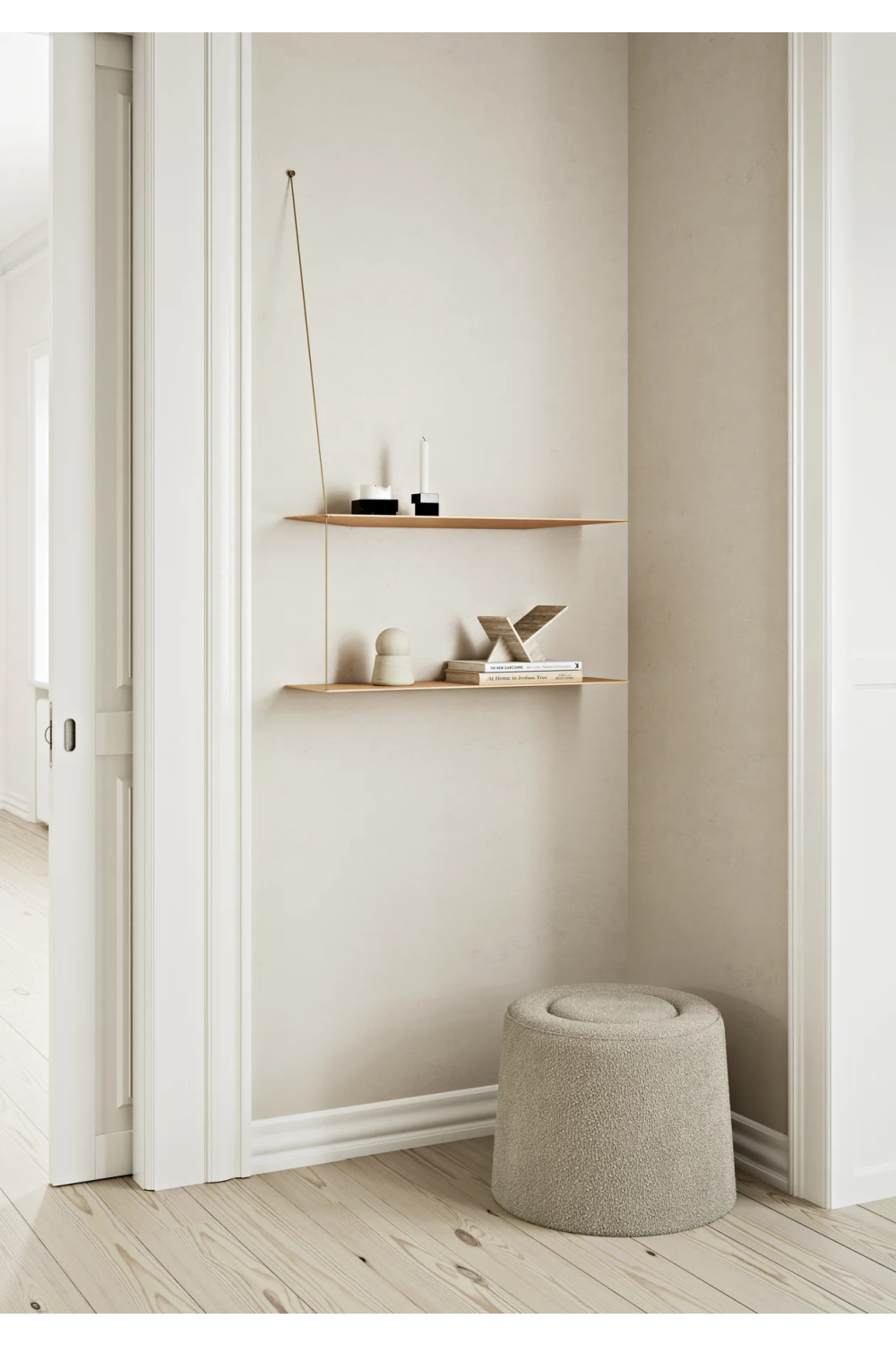 Beige Bouclé Upholstered Pouf | WOUD Praline | OROA.com