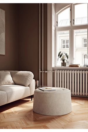 Beige Bouclé Upholstered Pouf | WOUD Praline | OROA.com