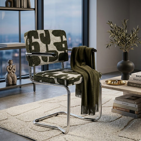   Modern European furniture - Patterned Fabric Cantilevered Dining Armchairs (2) - www.oroa.com | Oroa.com