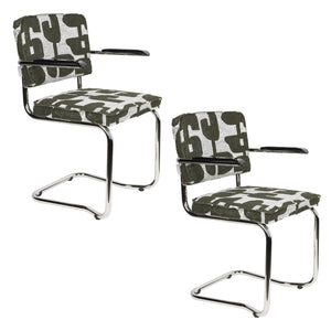   Modern European furniture - Patterned Fabric Cantilevered Dining Armchairs (2) - www.oroa.com | Oroa.com