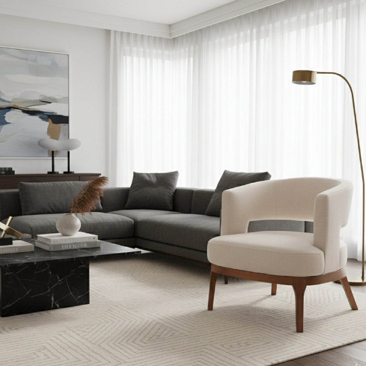   Beige Vinyl Accent Chair | Oroa.com