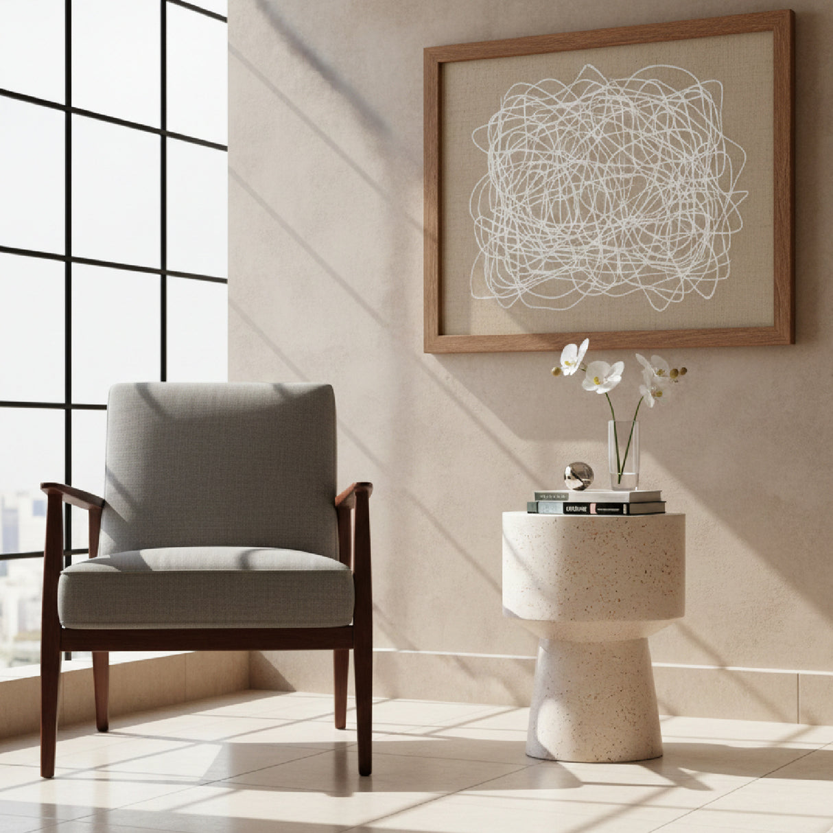   Beige Terrazzo-Look Side Table | Oroa.com