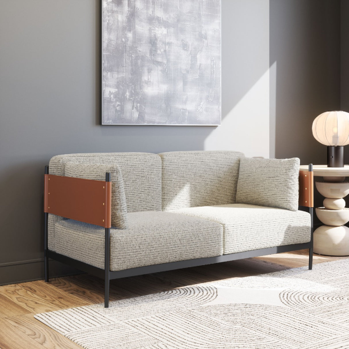 Gray Textured Fabric Loveseat | OROA Modern Stirbe