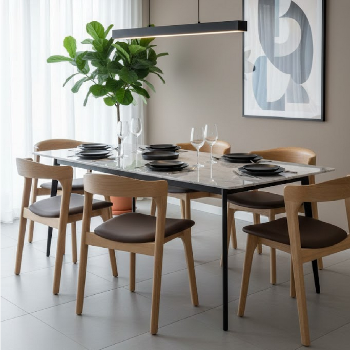 Brown Leather Seat Dining Chairs (2) | OROA Modern Pioro