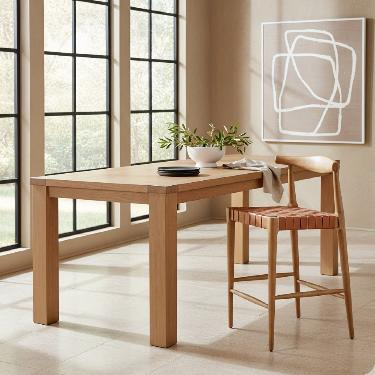 Tan Woven Leather Counter Stool | OROA Modern Bandani