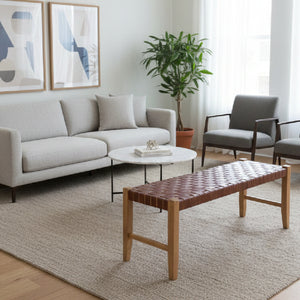 Brown Woven Leather Bench | OROA Modern Bandani