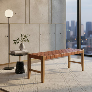 Tan Woven Leather Bench | OROA Modern Bandani
