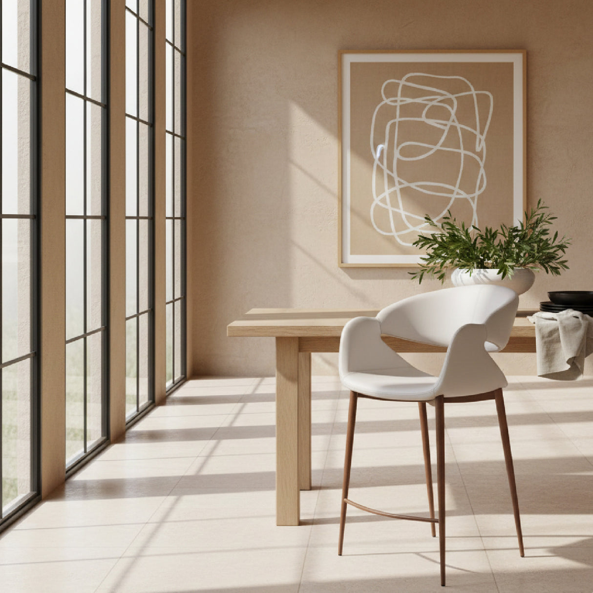 Beige Cut-Out Back Counter Stool | OROA Modern Limay