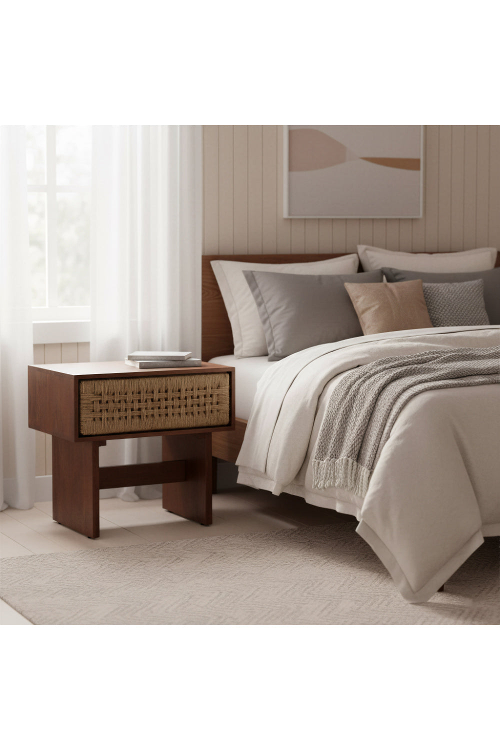 Woven Jute 1-Drawer Nightstand | OROA Modern Amaria | Oroa.com