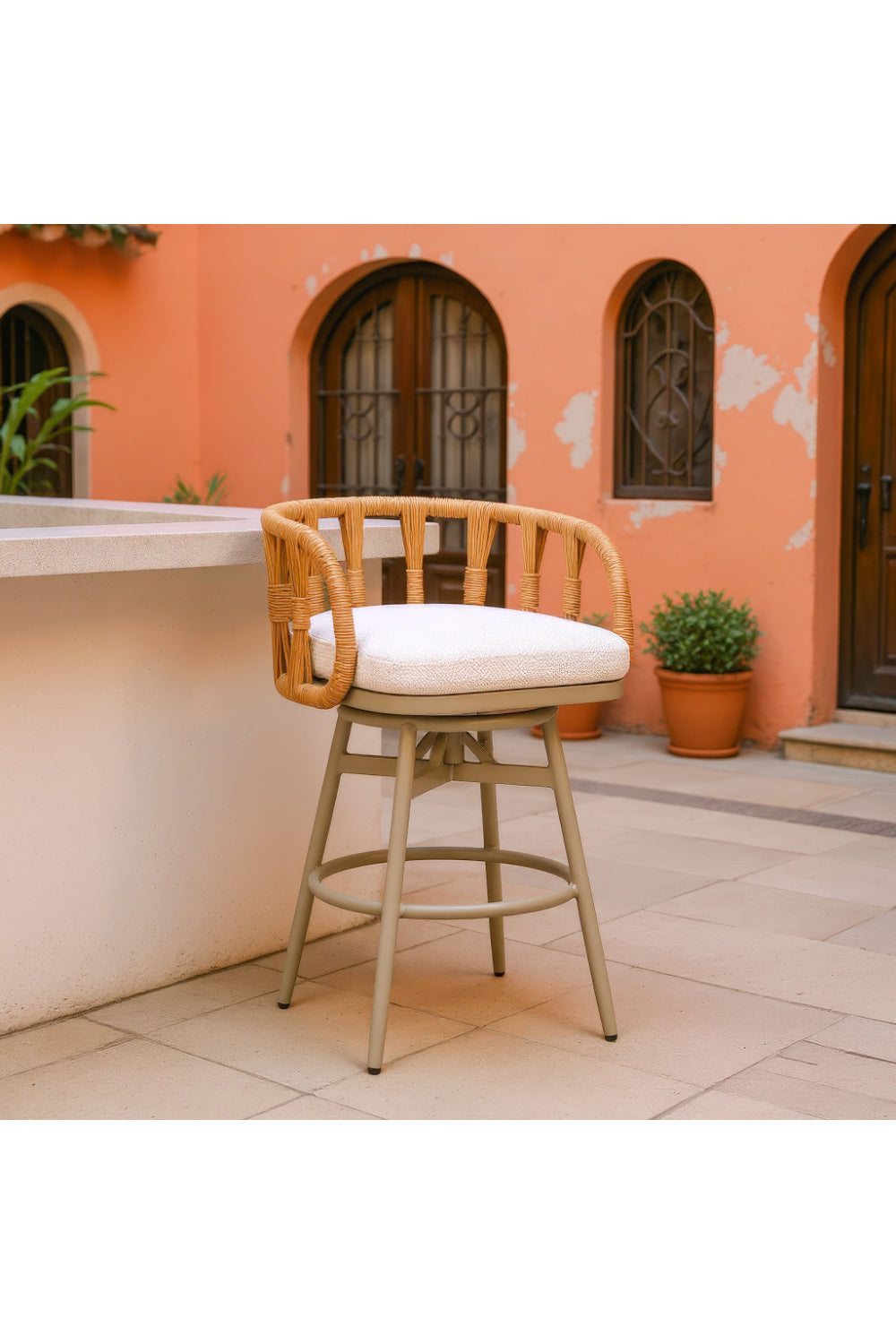   Rattan Weave Swivel Bar Stool | Oroa.com