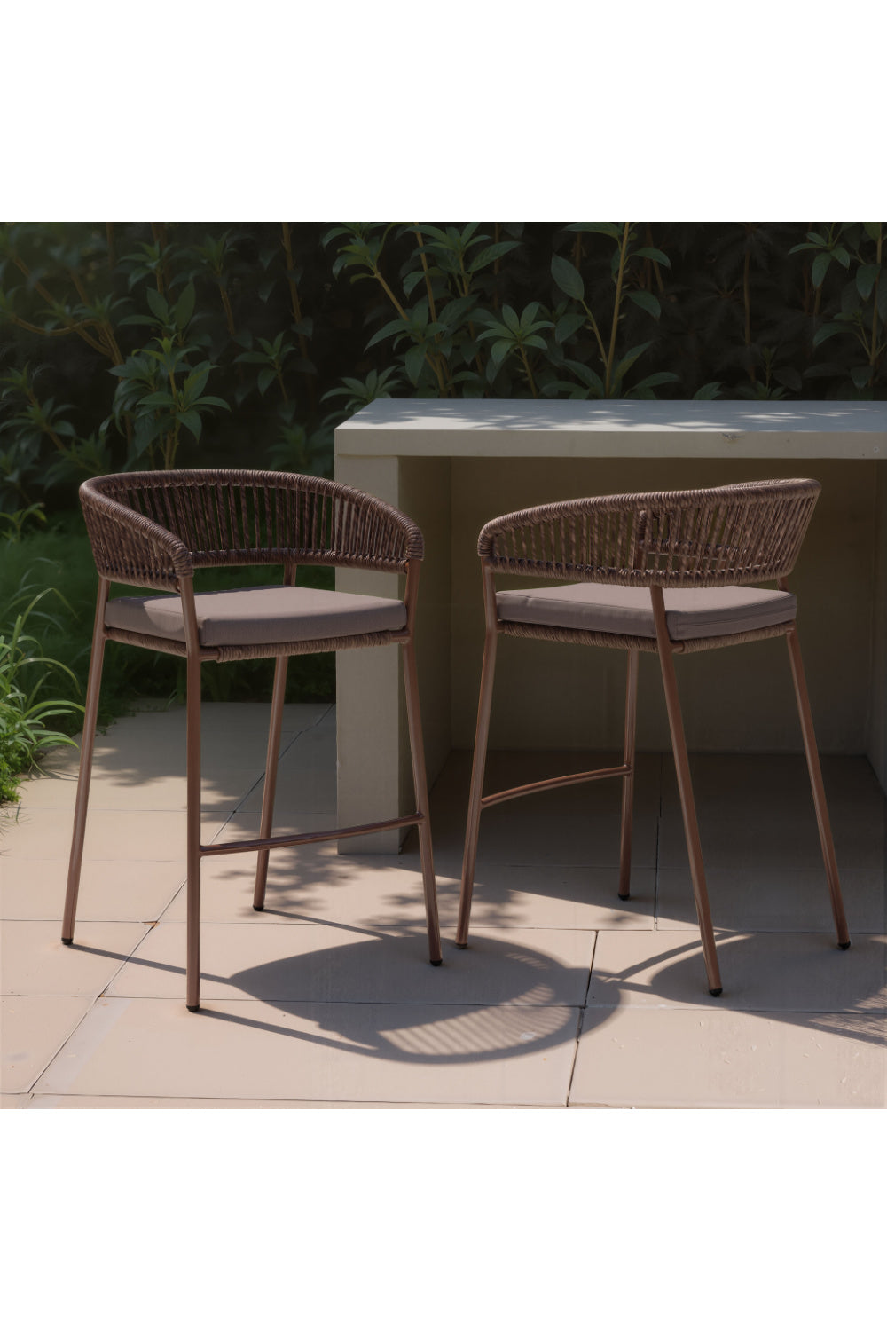   Brown Rattan Outdoor Bar Stools (2) | Oroa.com