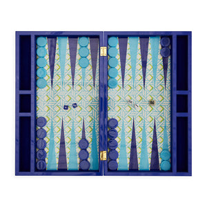 Blue Lacquere Backgammon Set | Jonathan Adler Basketweave | Oroa.com