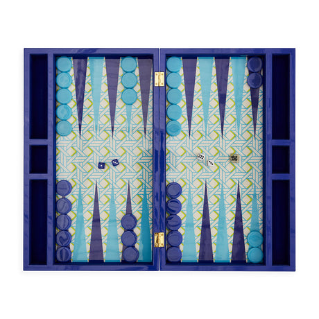 Blue Lacquere Backgammon Set | Jonathan Adler Basketweave | Oroa.com