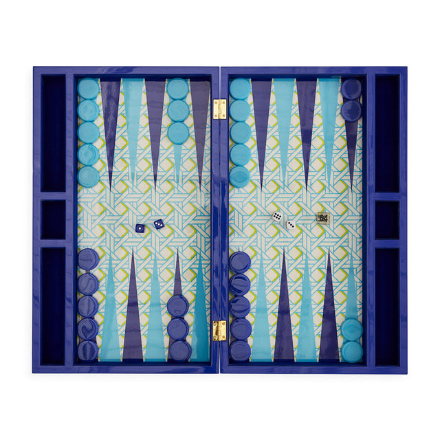 Blue Lacquere Backgammon Set | Jonathan Adler Basketweave | Oroa.com