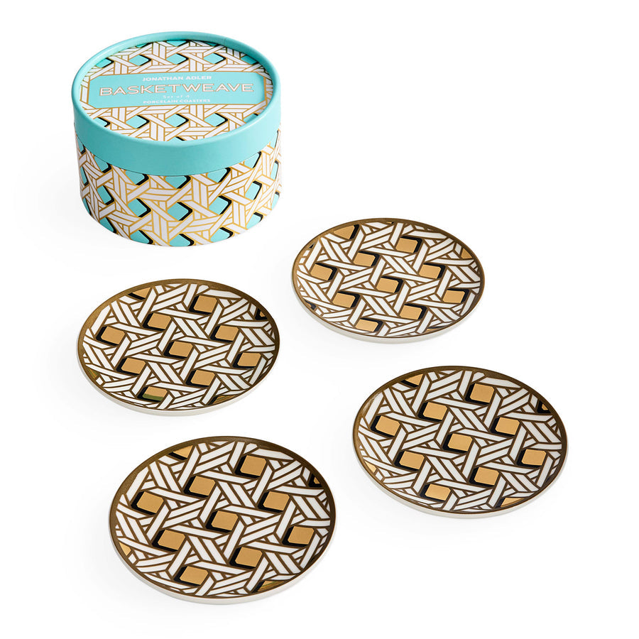 Porcelain Coaster Set (4) | Jonathan Adler Basketweave | Oroa.com