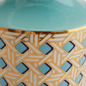 Turquoise Porcelain Cuff Vase | Jonathan Adler Basketweave | Oroa.com