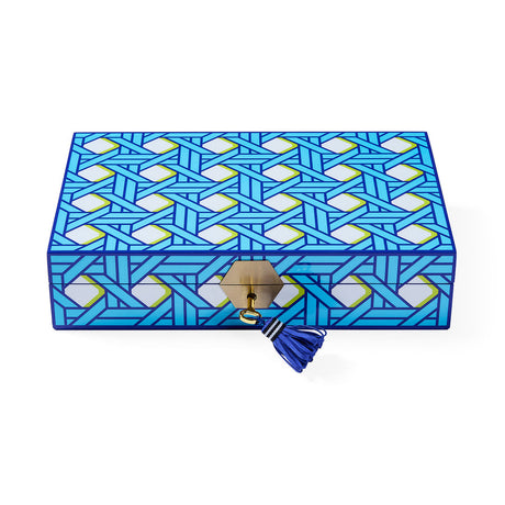 Blue Lacquer Jewelry Box | Jonathan Adler Basketweave | Oroa.com