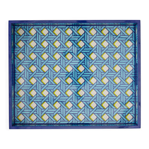 Patterned Blue Lacquer Tray | Jonathan Adler Basketweave | Oroa.com