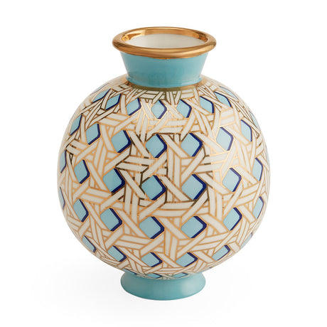Porcelain Turquoise Round Vase | Jonathan Adler Basketweave | Oroa.com