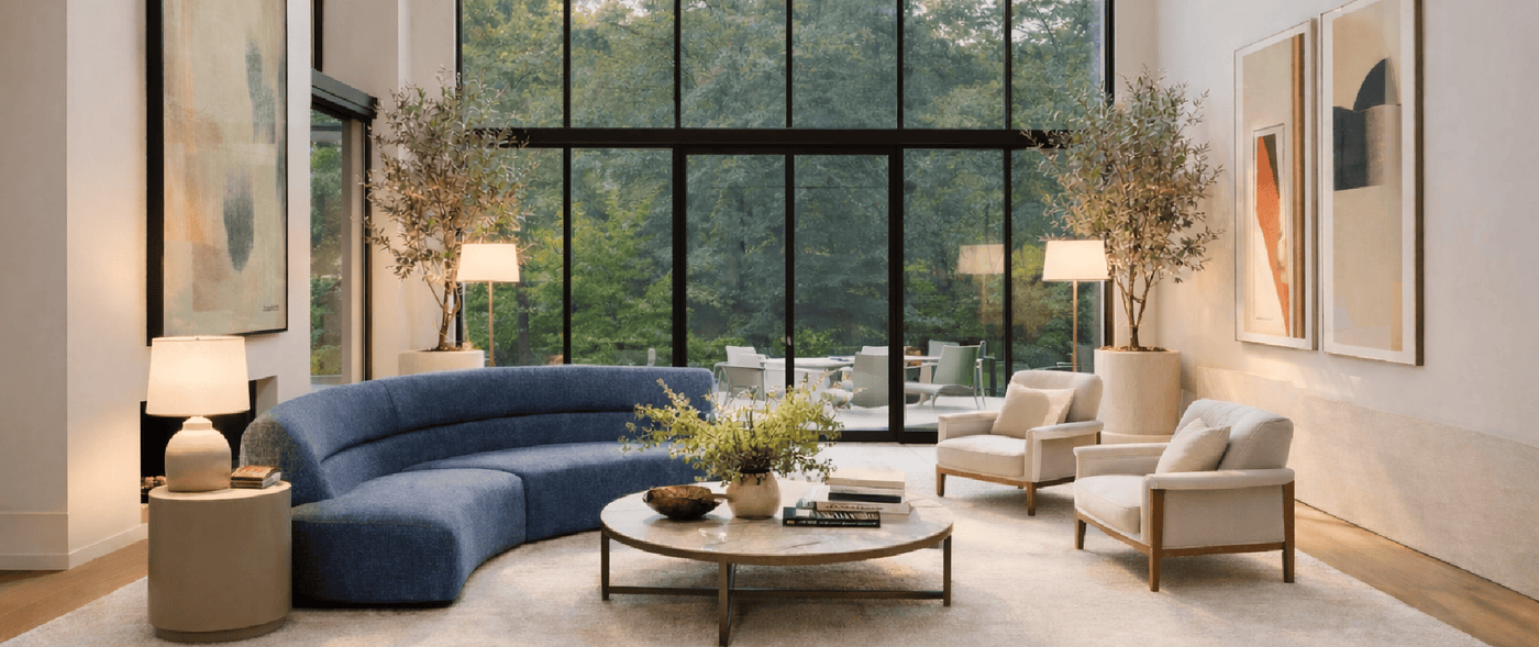 Blue curved modern sofa - www.oroa.com 