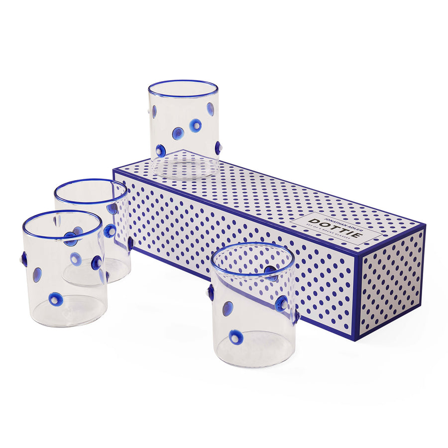 Blue Rimmed Glassware Set (4) | Jonathan Adler Dottie Rocks | Oroa.com