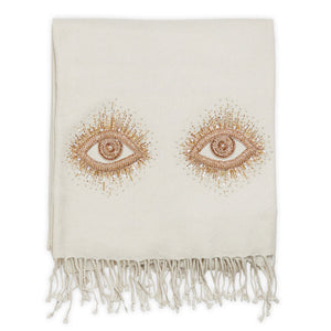 Embroidered White Wool Throw | Jonathan Adler Muse Eyes | Oroa.com