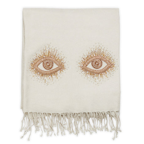 Embroidered White Wool Throw | Jonathan Adler Muse Eyes | Oroa.com