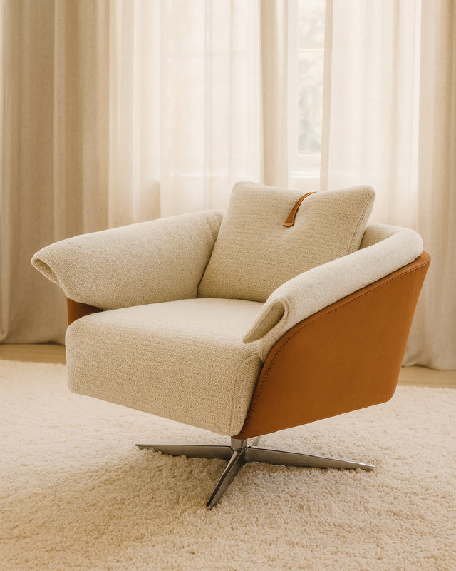 beige fabric lounge chair with leather - www.oroa.com