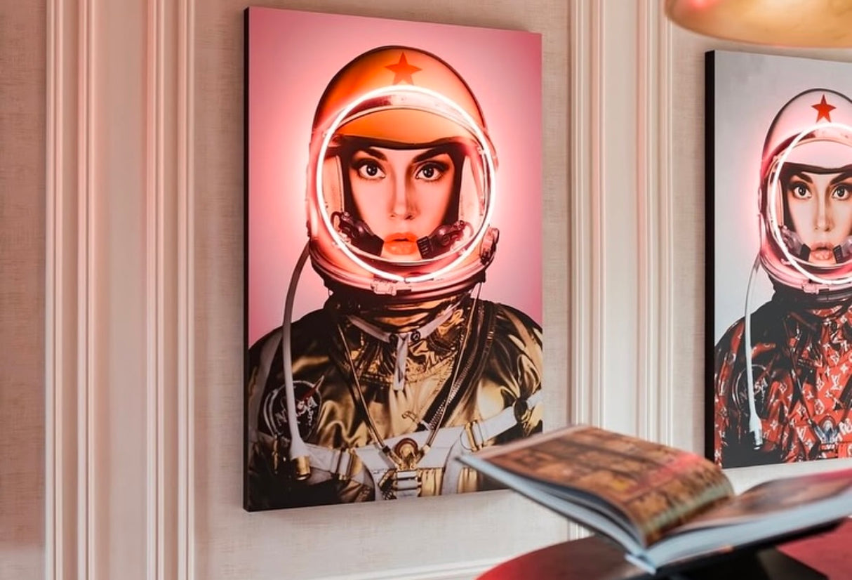 Silver Louis Vuitton Neon Artwork | Andrew Martin Space Girl Logos