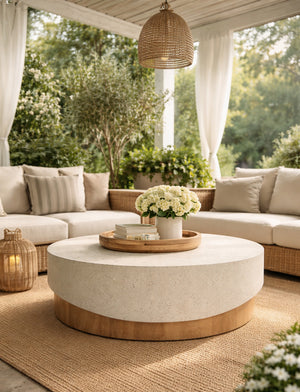 Modern European furniture - Cream Concrete Indoor/Outdoor Coffee Table - www.oroa.com
