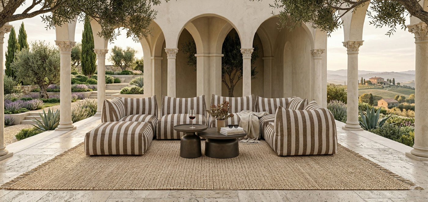   outdoor lounge with striped furniture - www.oroa.com | Oroa.com