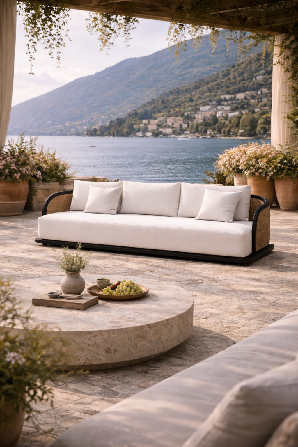 Modern European furniture - Cream Boucle Indoor/Outdoor Sofa - www.oroa.com
