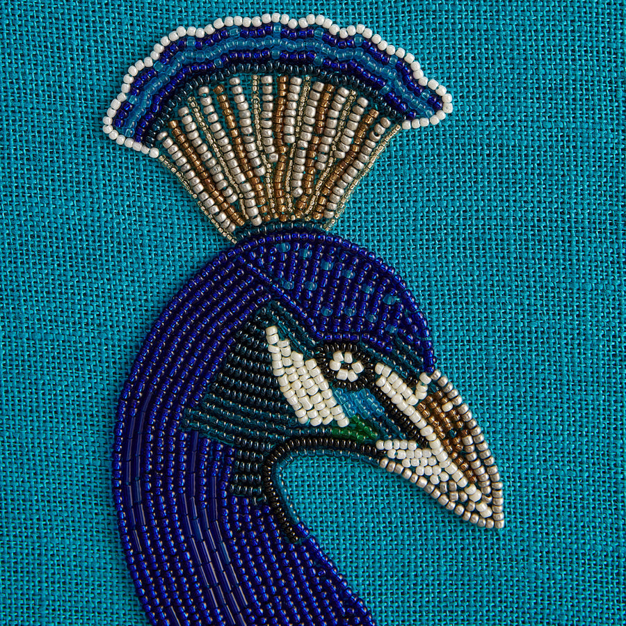Turquoise Linen Beaded Art | Jonathan Adler Peacock | Oroa.com
