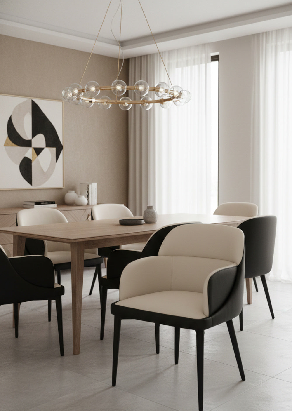 Modern European furniture - Cream and Black Leather Dining Chair - www.oroa.com