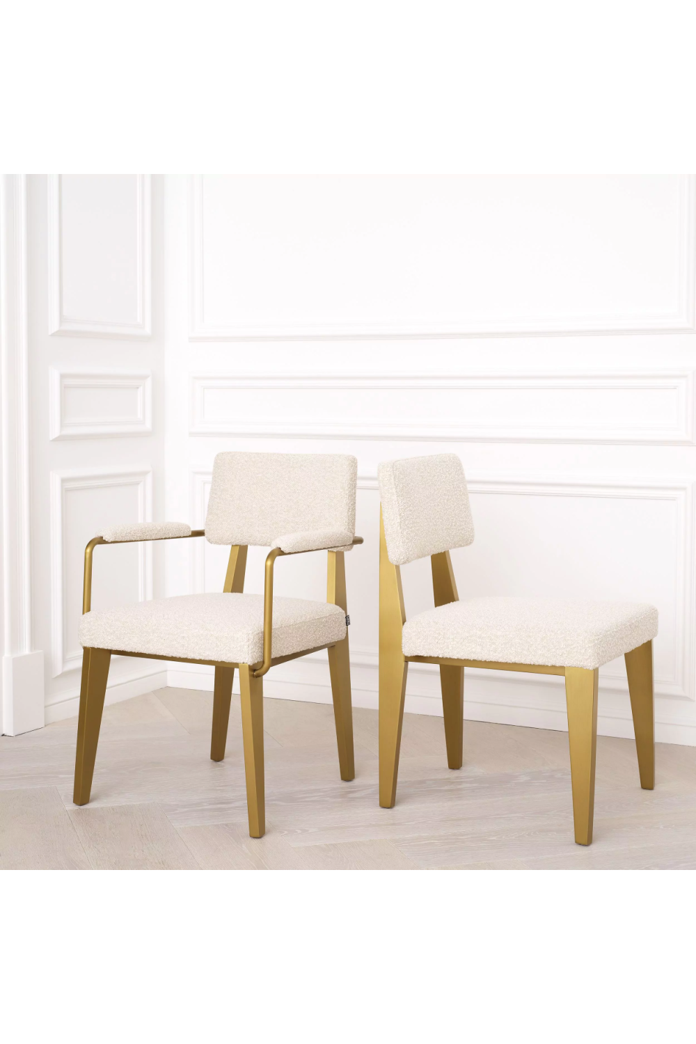 Cream Bouclé Brass Dining Chair | Eichholtz Sorbonne | Oroa.com