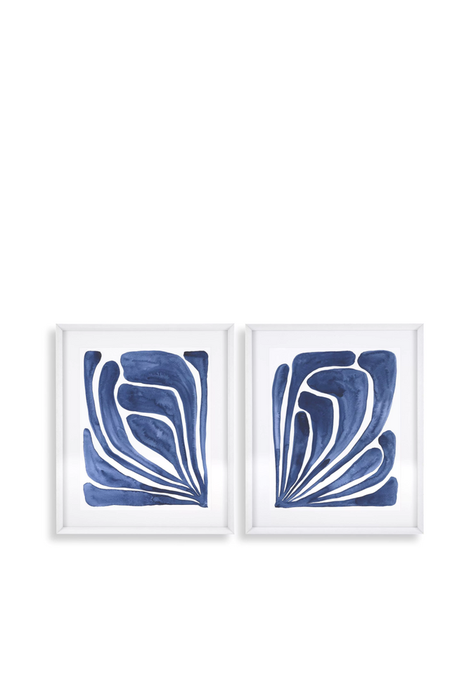 White Framed Art Print Set (2) | Eichholtz Blue Stylized Leaf | OROA