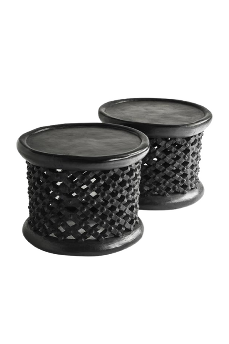 Black Wooden Lattice Stool | Andrew Martin Bamileke | OROA