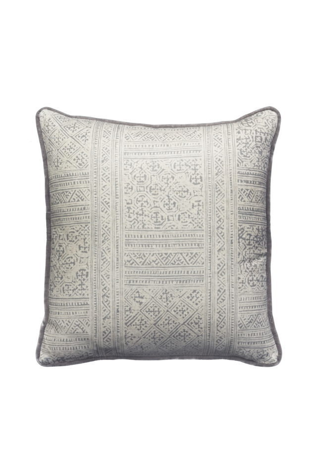 Gray Batik Cushion with Velvet Piping | Andrew Martin Ostuni | OROA