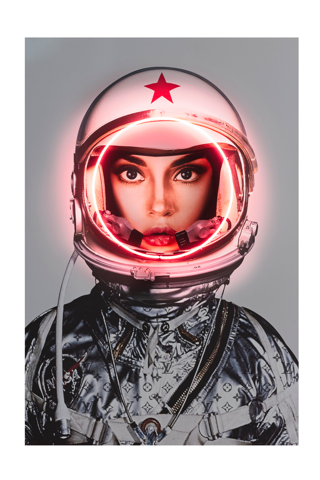 Silver Louis Vuitton Neon Artwork | Andrew Martin Space Girl Logos