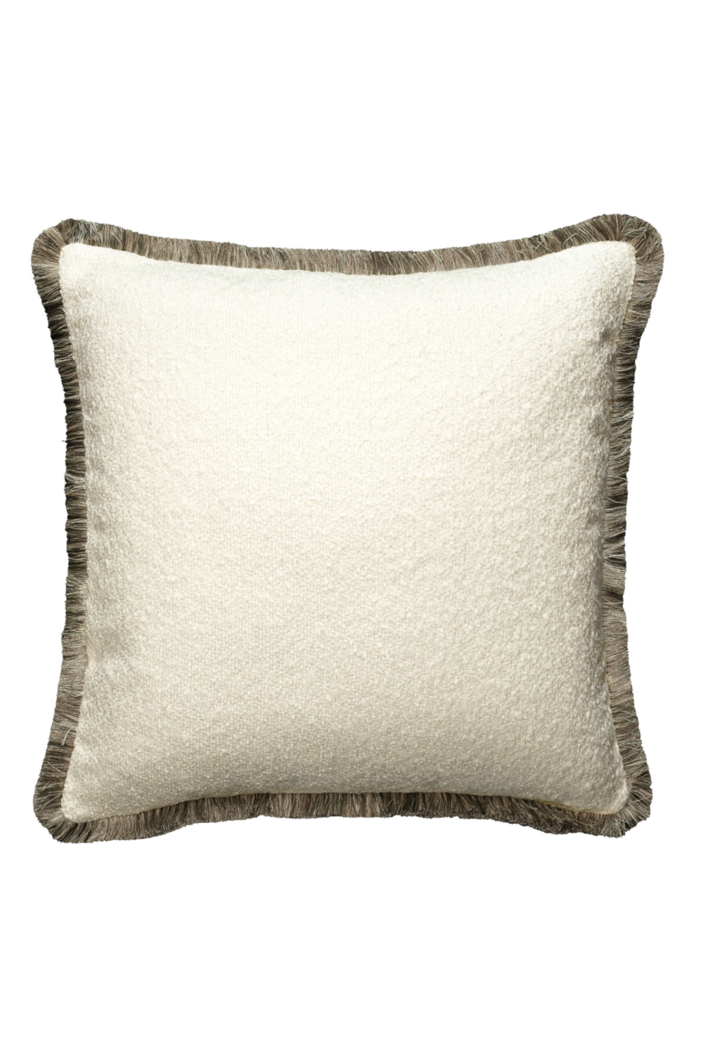 Ivory Bouclé Fringed Square Cushion | Andrew Martin Huntsman | OROA