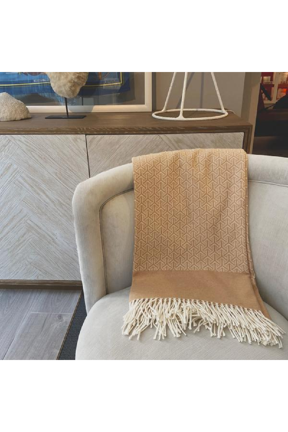 Tan Wool and Cashmere Geometric Throw | Andrew Martin Monte | OROA