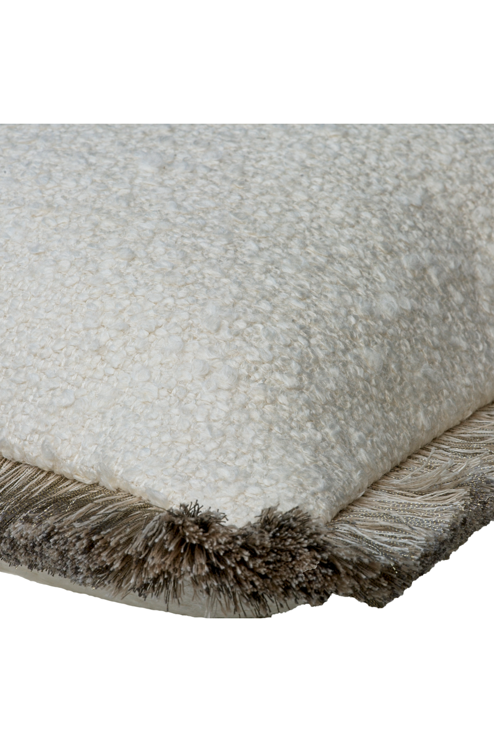 Ivory Bouclé Fringed Square Cushion | Andrew Martin Huntsman | Oroa