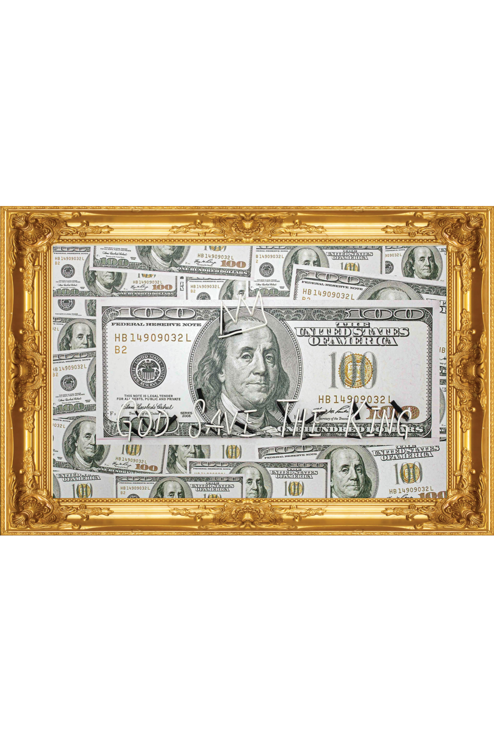 Hundred Dollar Neon Artwork | Andrew Martin God Save The King | Oroa.com
