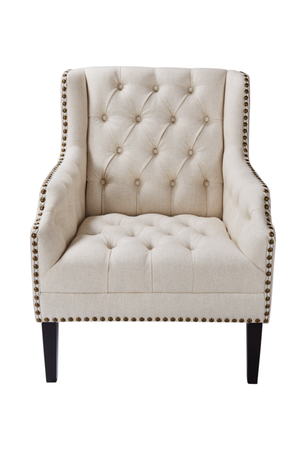 Cream Upholstered Chair with Brass Studs | Andrew Martin Bassett